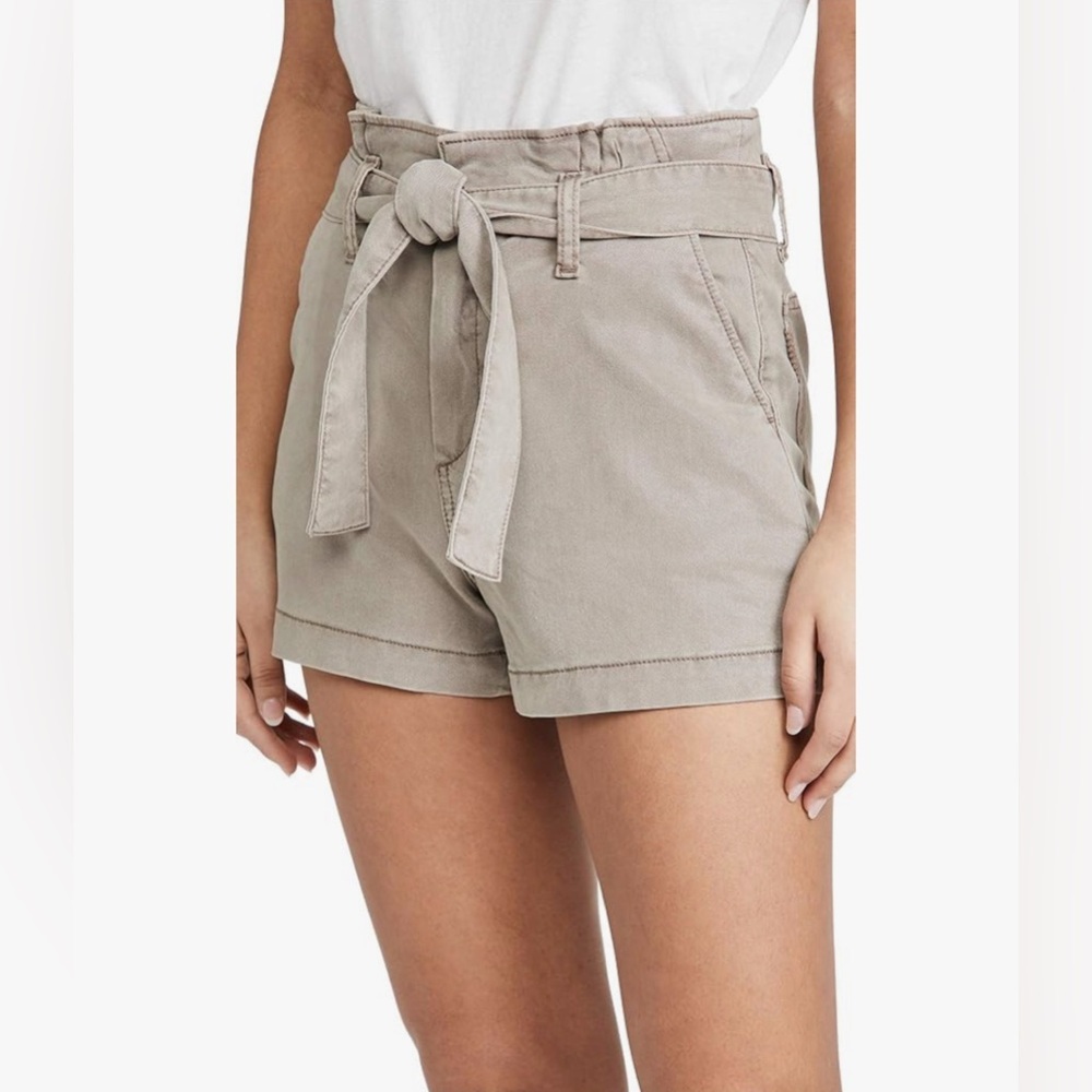 PAIGE Women’s Anessa Tie Waist Pleated Shorts Vintage‎ Moss Taupe Size 33